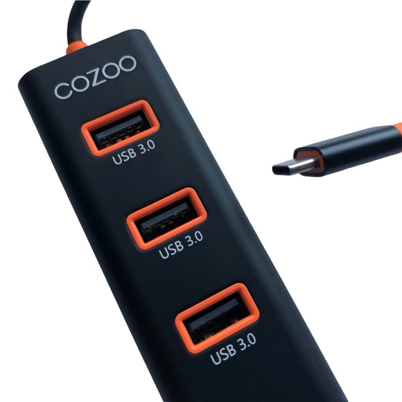 NEW COZOO USB-C to 3-Port USB 3.0 Hub with Ethernet NEW NIB Orange Black Tech - Picture 5 of 11